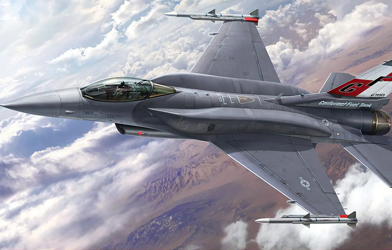 Фото обои art, airplane, aviation, jet, f-16