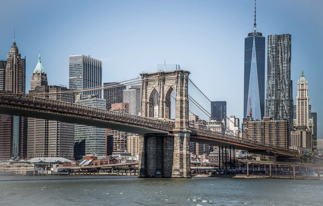 Фото обои Мост, Город, Бруклин, Манхэттен