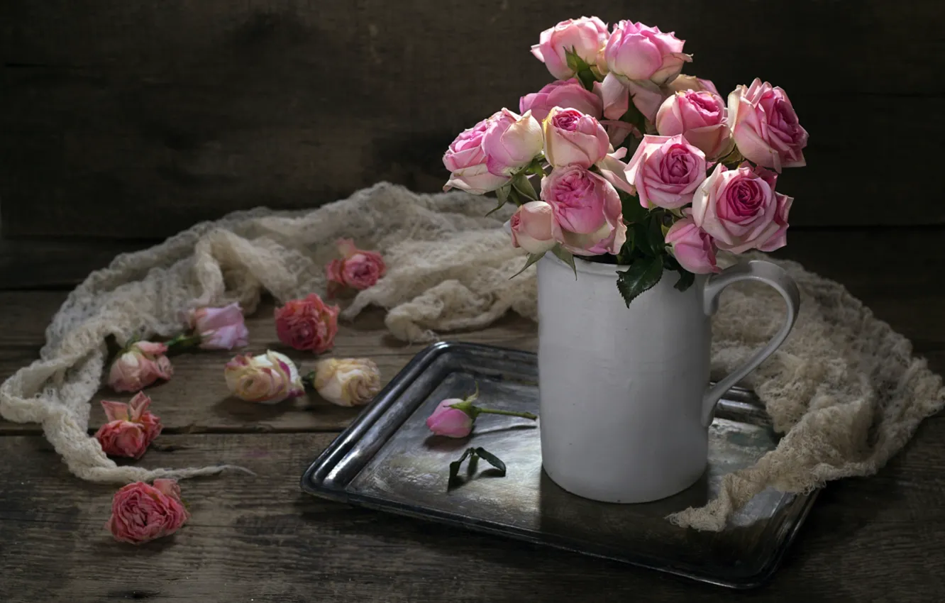 Фото обои розовый, розы, платок