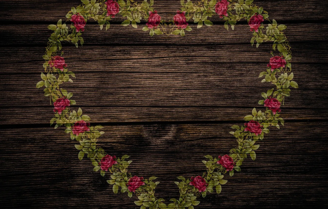 Фото обои стиль, фон, сердце, розы, текстура, wood, винтаж, шебби шик