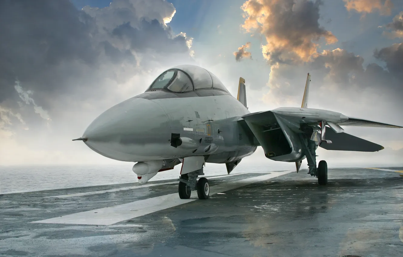 Фото обои aircraft carrier, fighter jet, f 14