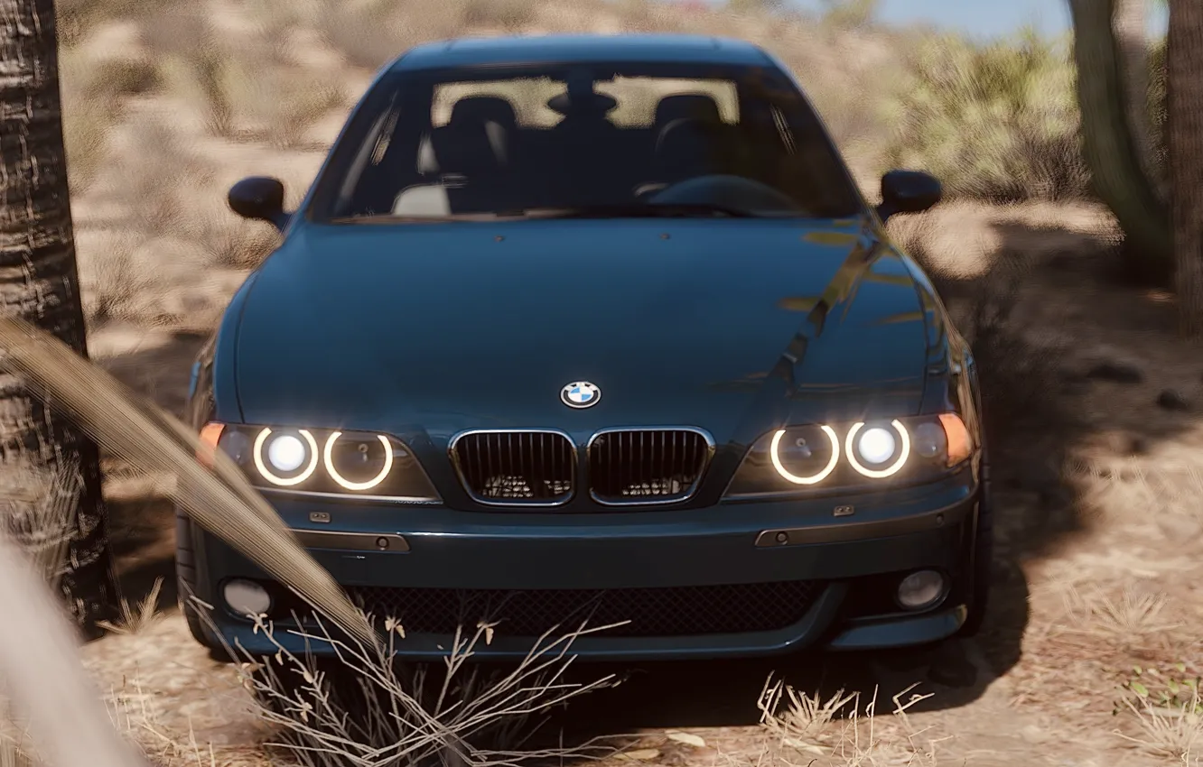 Фото обои HDR, BMW, Lights, Game, e39, Trees, Desert, Plants