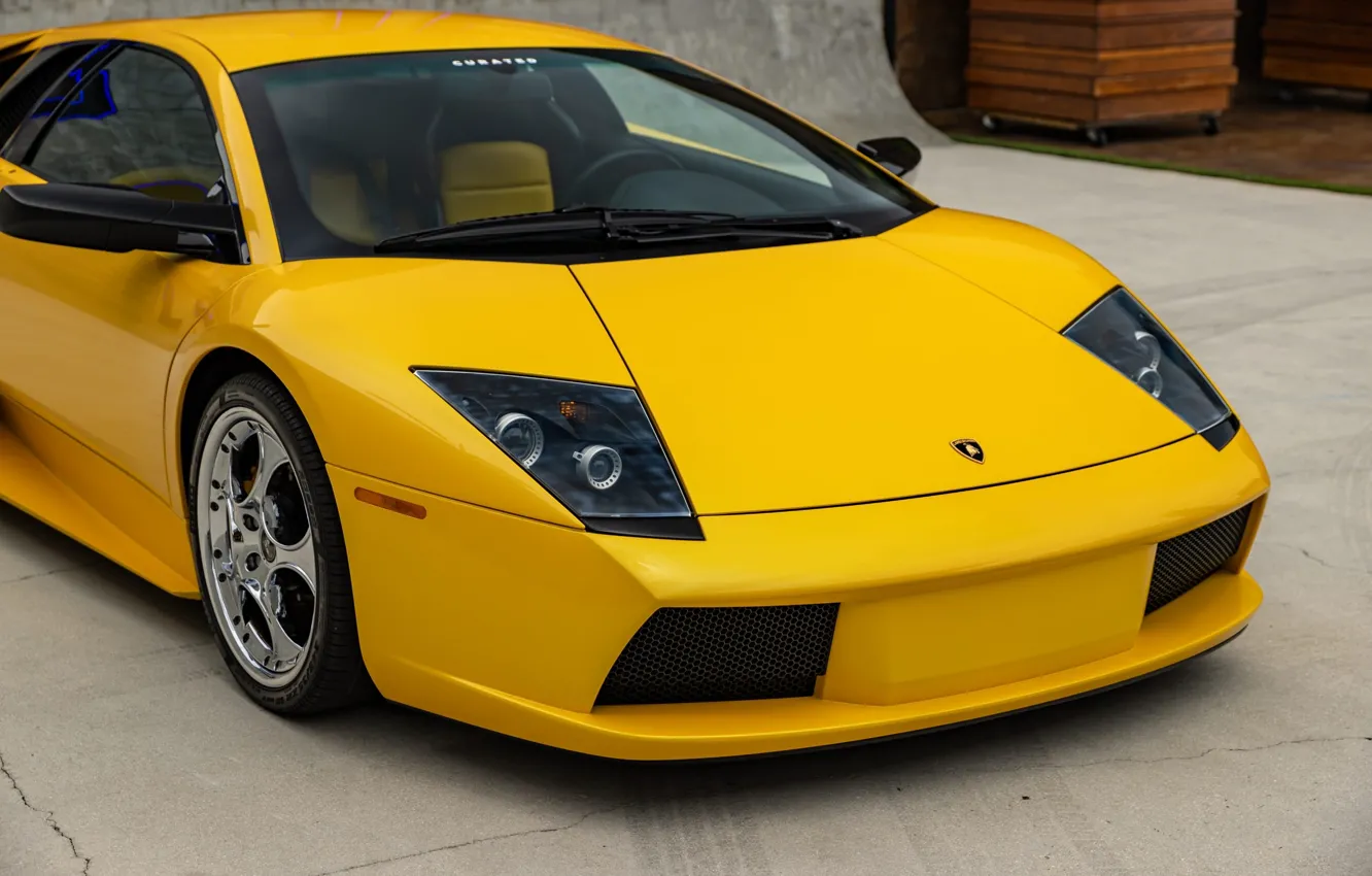 Фото обои Lamborghini, supercar, yellow, Lamborghini Murcielago, Murcielago, front view