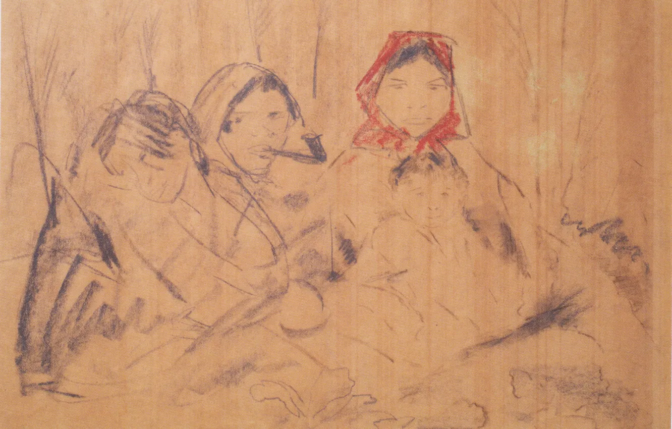 Фото обои детёныш, красный платок, Экспрессионизм, Отто Мюллер, три бабы, ca1926, Zigeunerfamilie