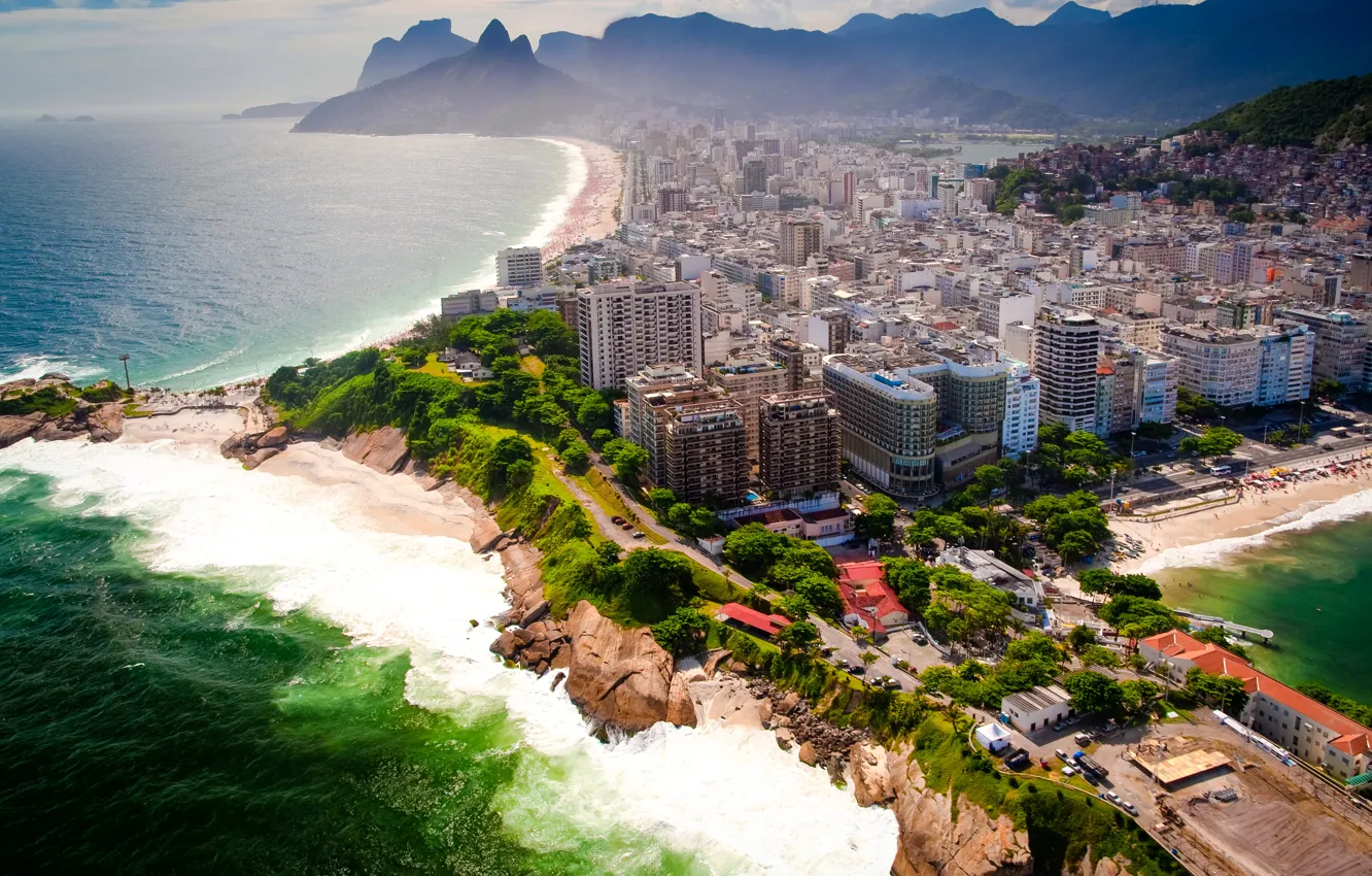 Фото обои море, пляж, пейзаж, горы, побережье, красота, панорама, Бразилия
