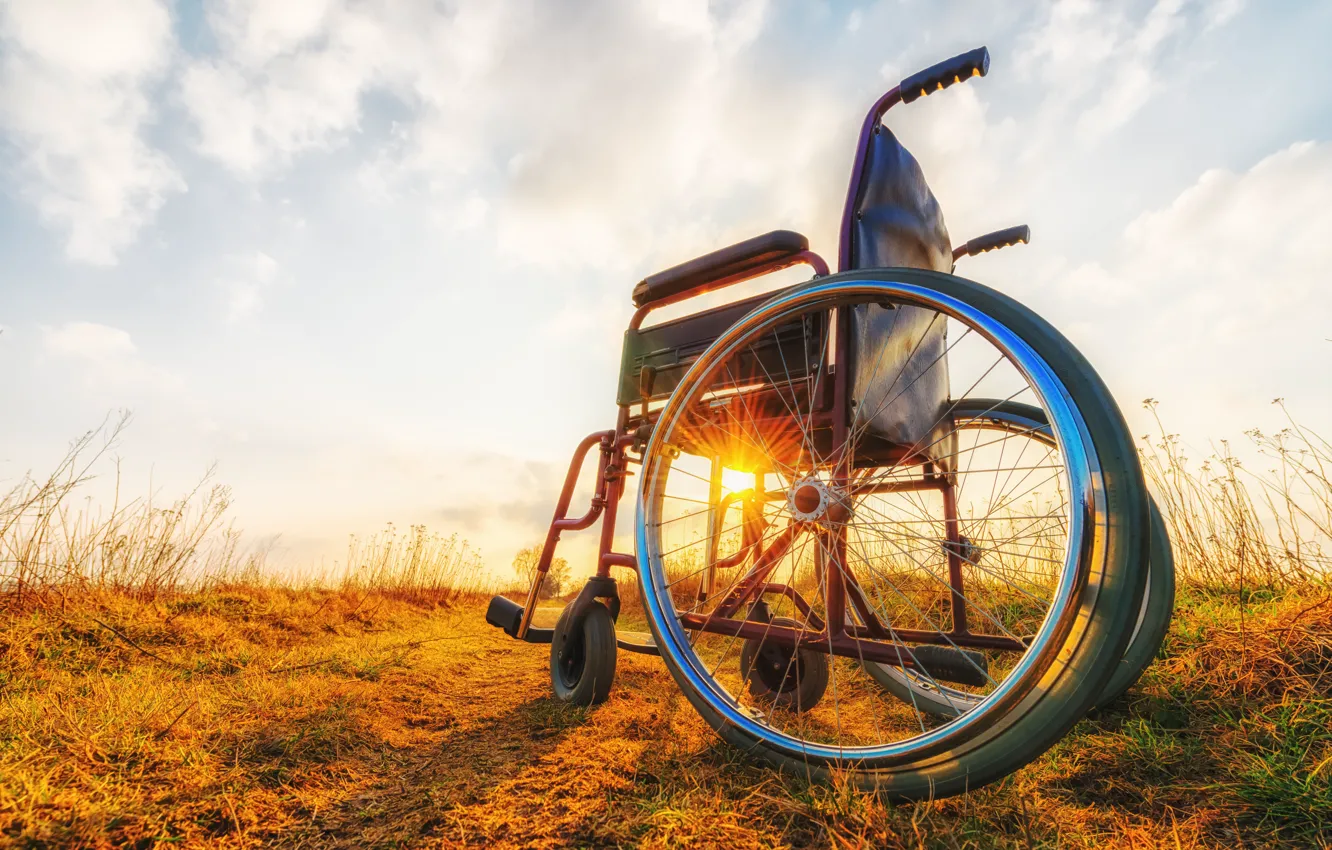 Фото обои metal, sunset, Wheelchair