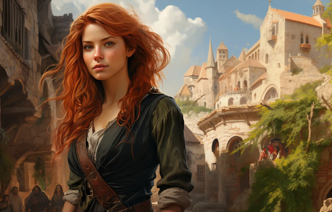 Фото обои girl, art, redhead, ai art
