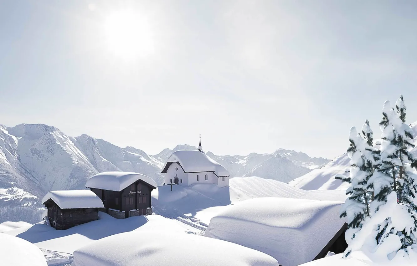 Фото обои снег, горы, Альпы, поселок