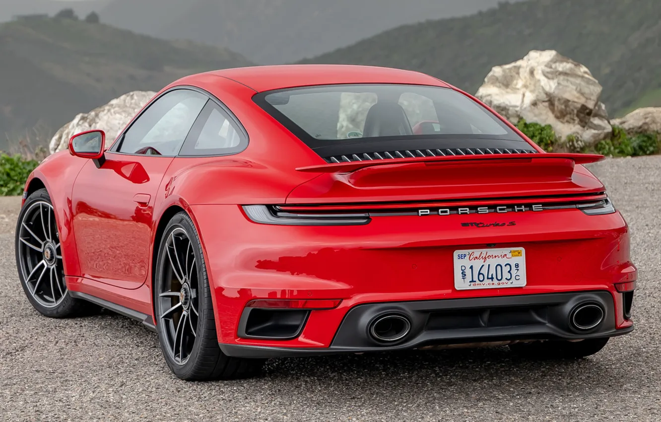 Фото обои красный, Porsche, порше, Porsche 911, Porsche 911 Turbo S, 2020