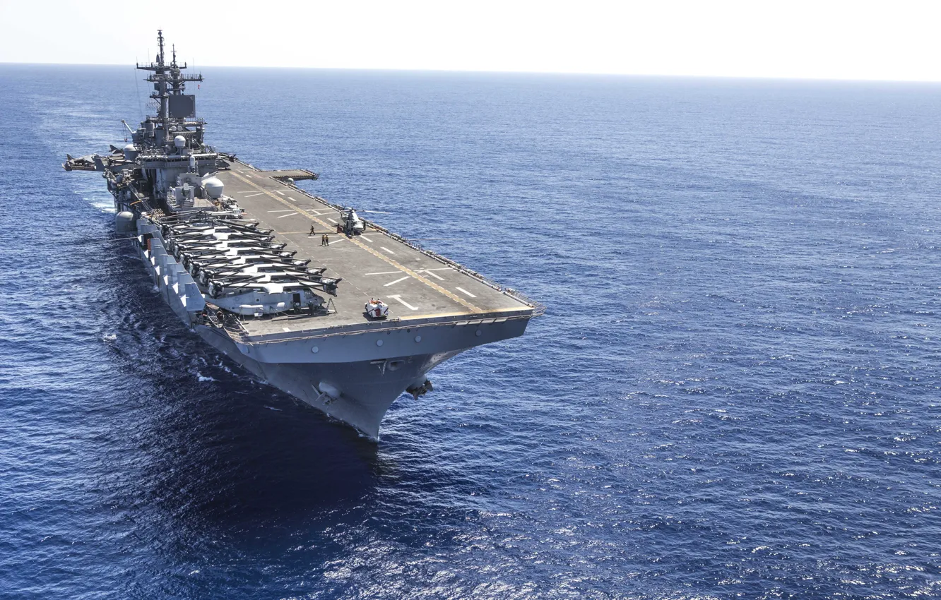 Фото обои море, армия, флот, amphibious assault ship, USS Wasp (LHD 1)
