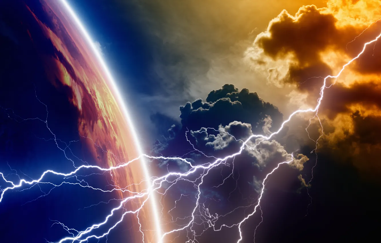 Фото обои lightning, energy, planet, atmosphere