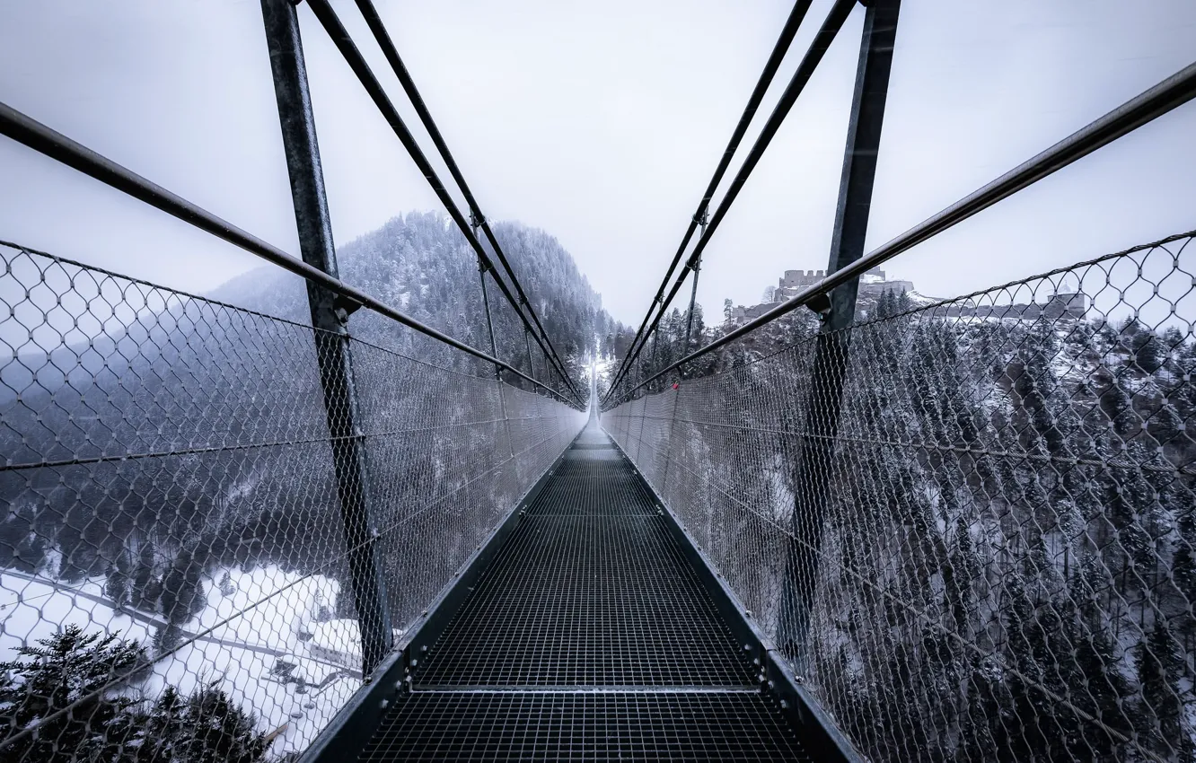 Фото обои зима, мост, туман