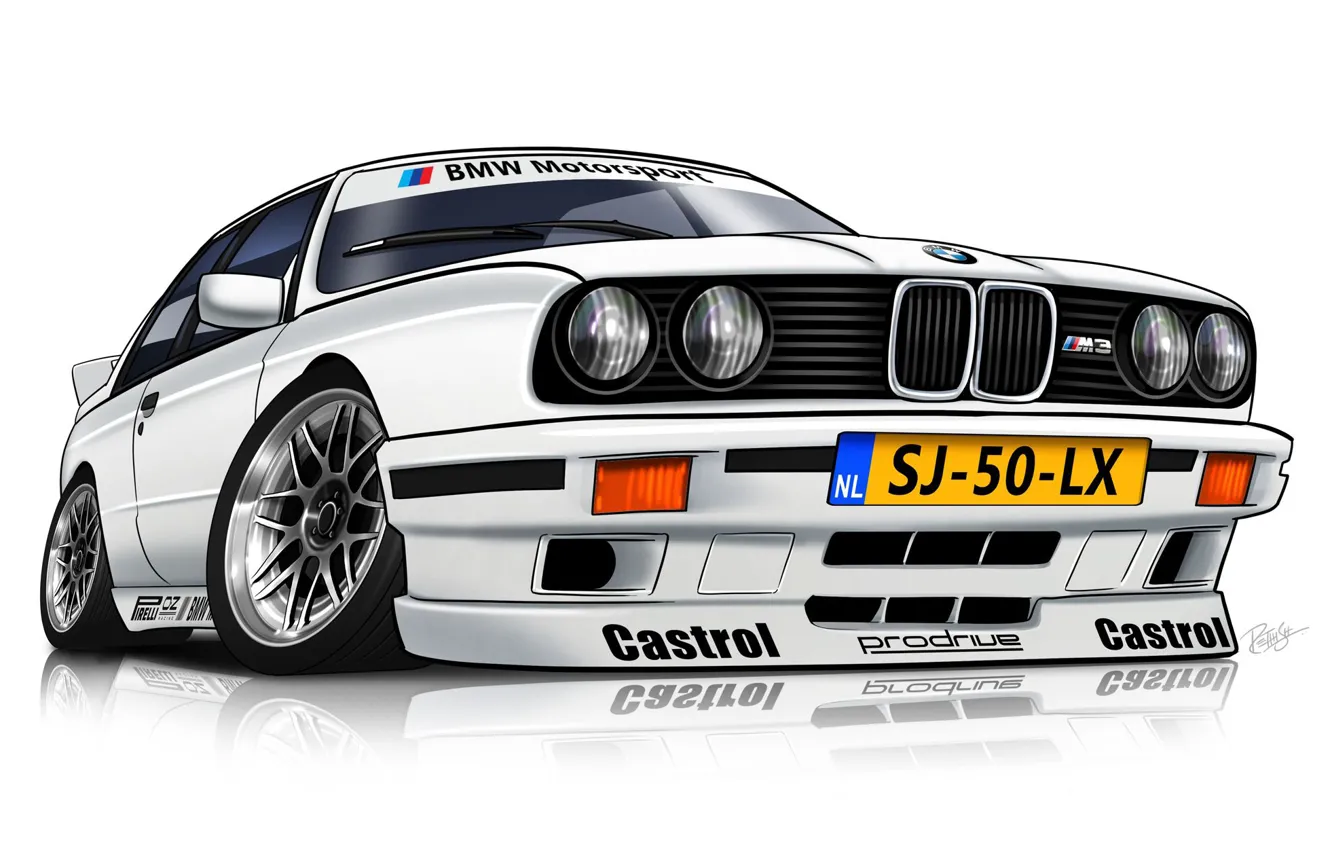 Фото обои Авто, Рисунок, BMW, Машина, Бумер, Лого, Арт, Передок