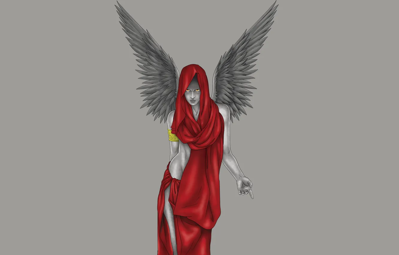Фото обои девушка, красный, крылья, минимализм, ангел