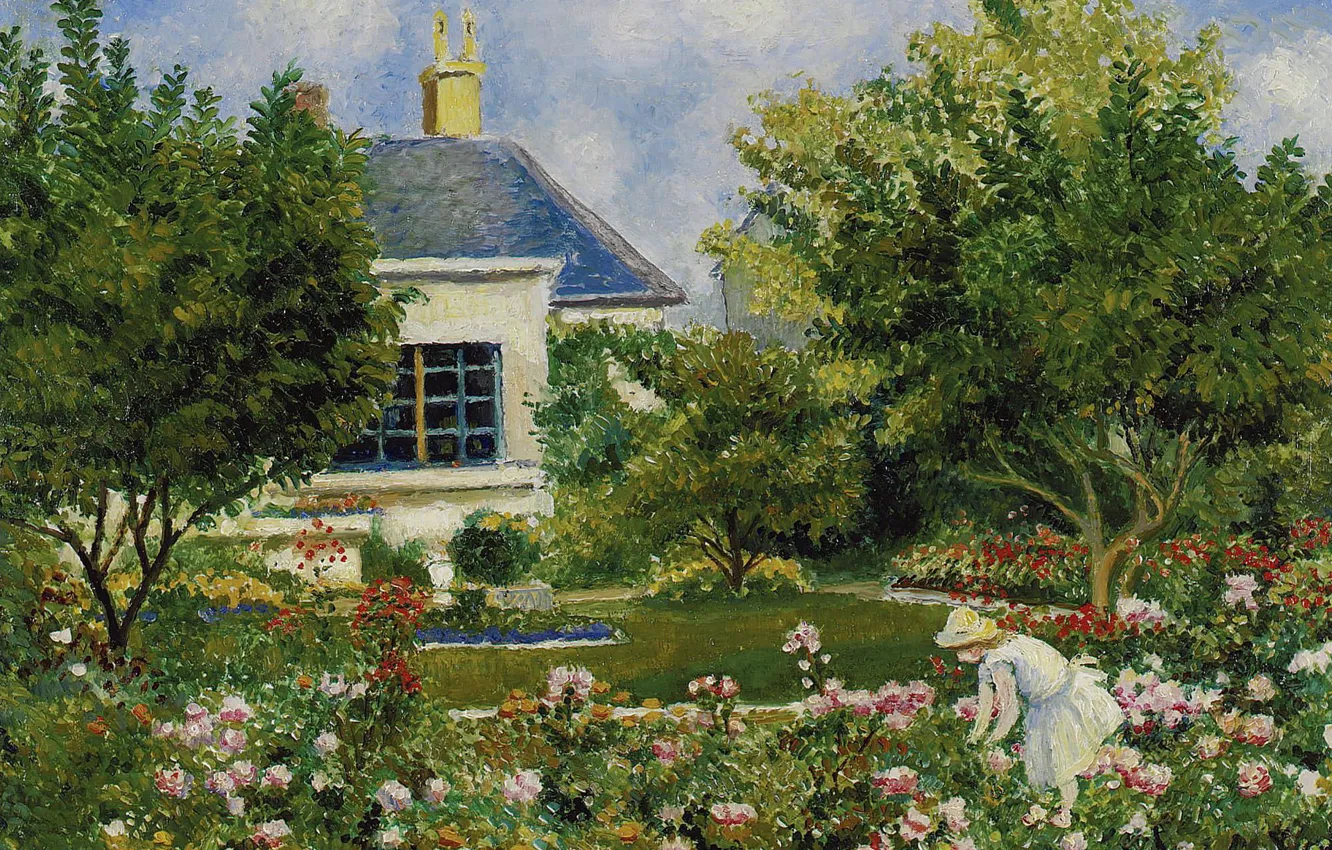 Фото обои пейзаж, картина, В Саду, Georges Henri Manzana Pissarro, Жорж-Анри Манзана-Писсарро