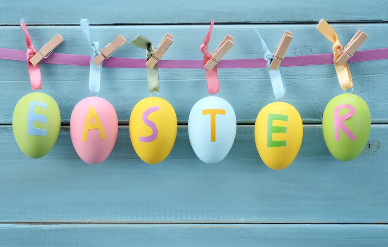 Фото обои яйца, Пасха, прищепки, Easter, крашеные, eggs