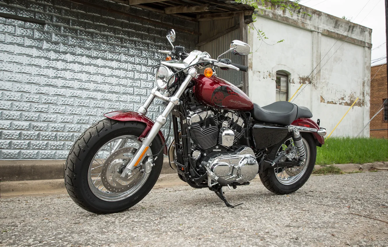 Фото обои Байк, Мотоцикл, Красный., Harley-Davidson Sportster 1200 Custom