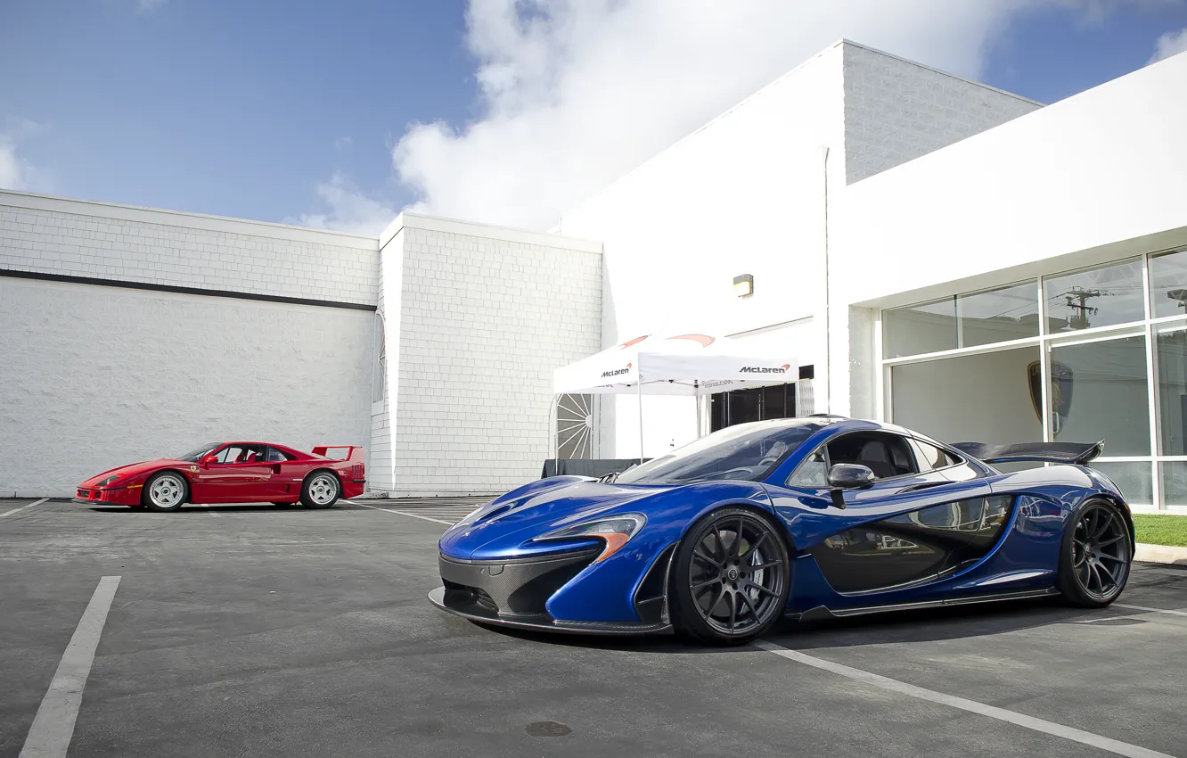 Фото обои McLaren, Red, Blue, Supercars, Ferrari F40, Суперкары