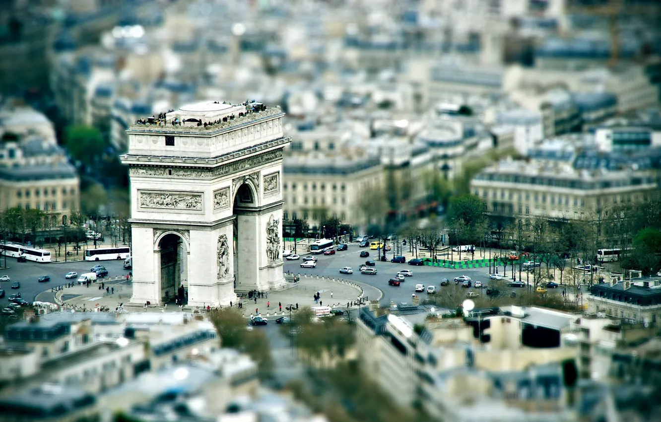Фото обои Франция, Париж, площадь, панорама, Триумфальная Арка