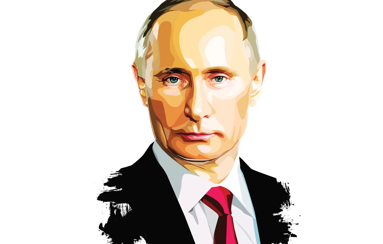 Фото обои Взгляд, Путин, Белый фон, Арт, Мужчина, Владимир Путин, Президент России, Vladimir Putin