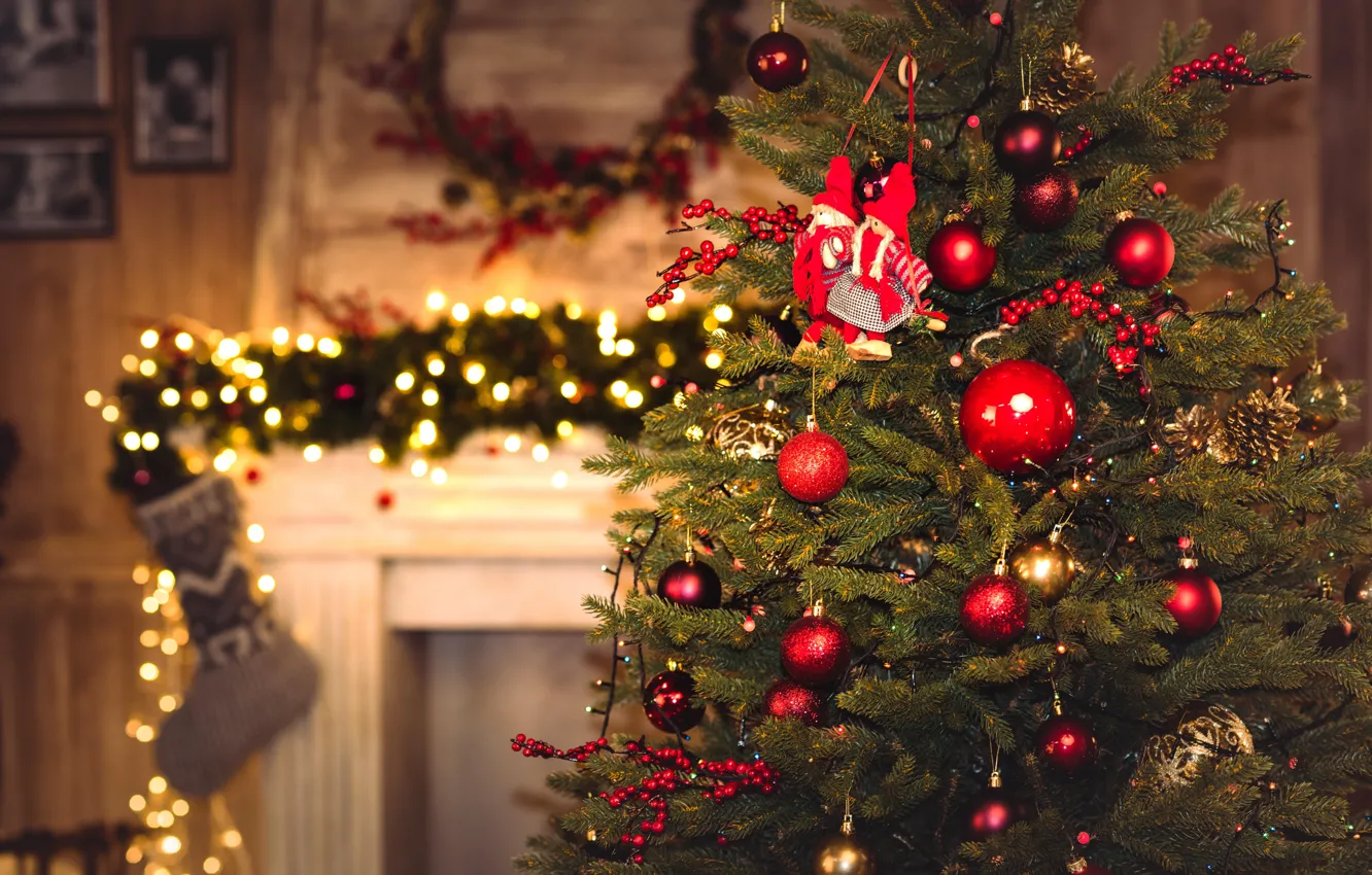 Фото обои Украшения, Christmas Tree, Гирлянда, Garland, Decorations, Новогодняя Елка