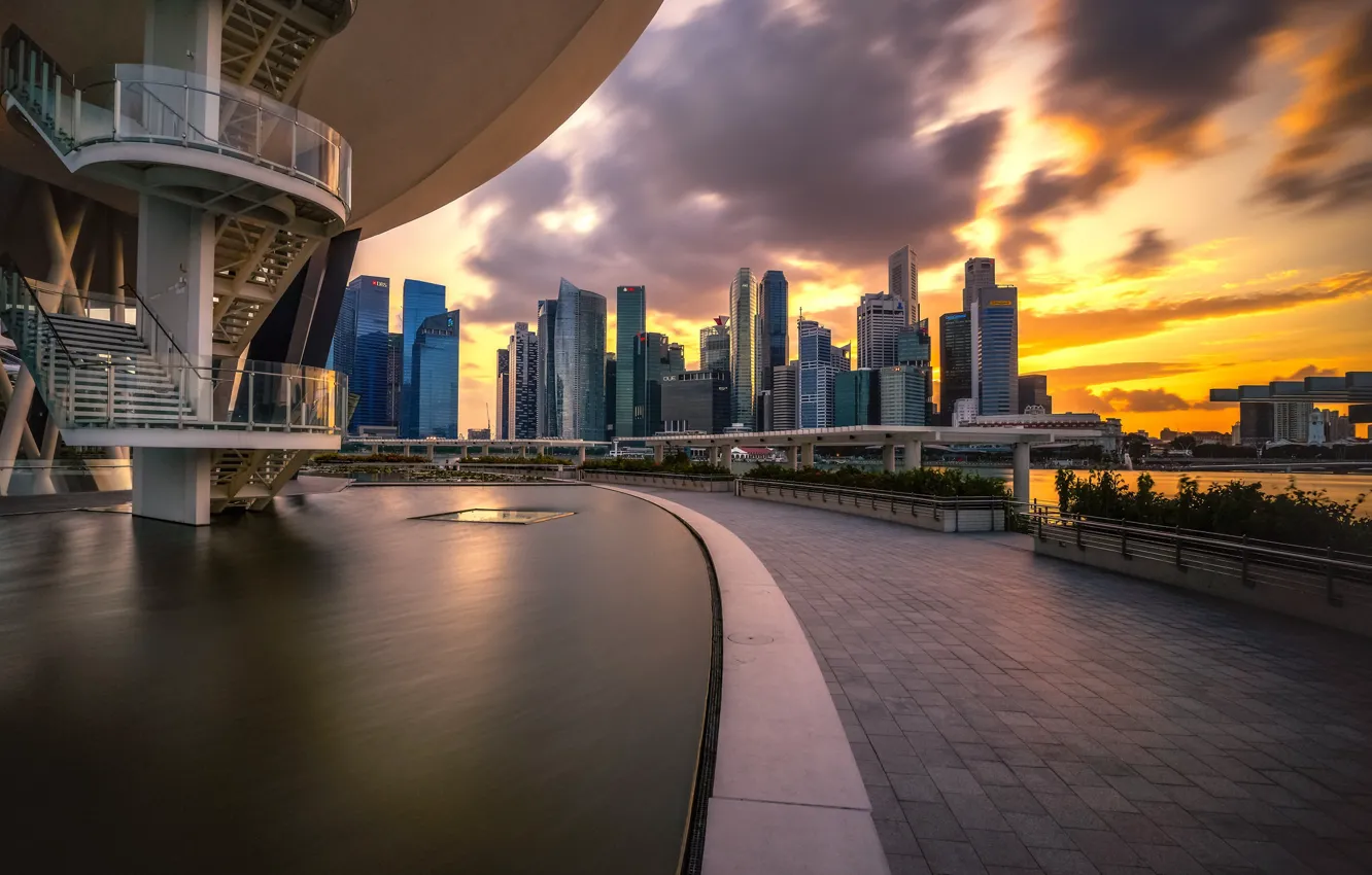 Фото обои закат, Сингапур, мегаполис, Singapore, Marina Bay