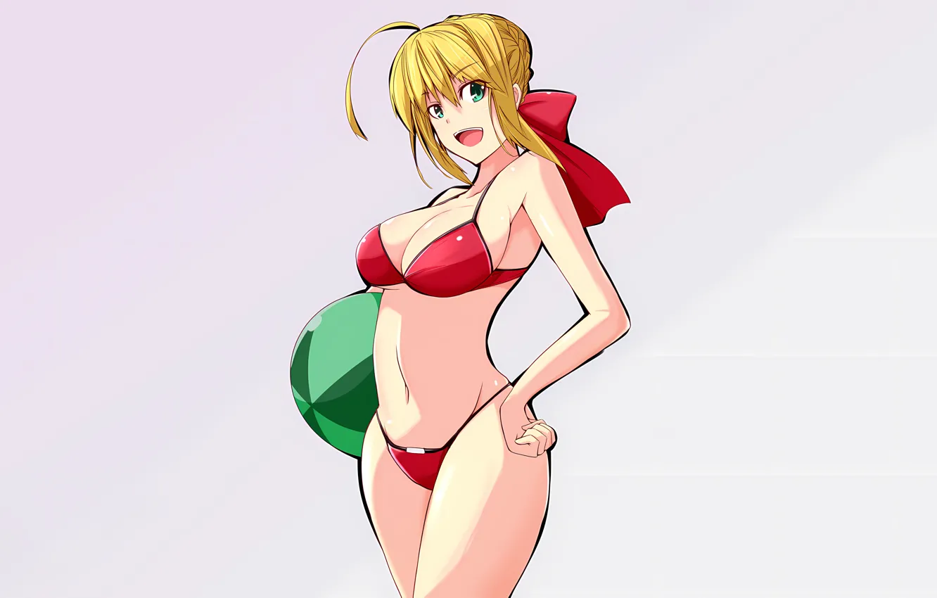 Фото обои girl, sexy, cleavage, green eyes, boobs, anime, beautiful, short hair