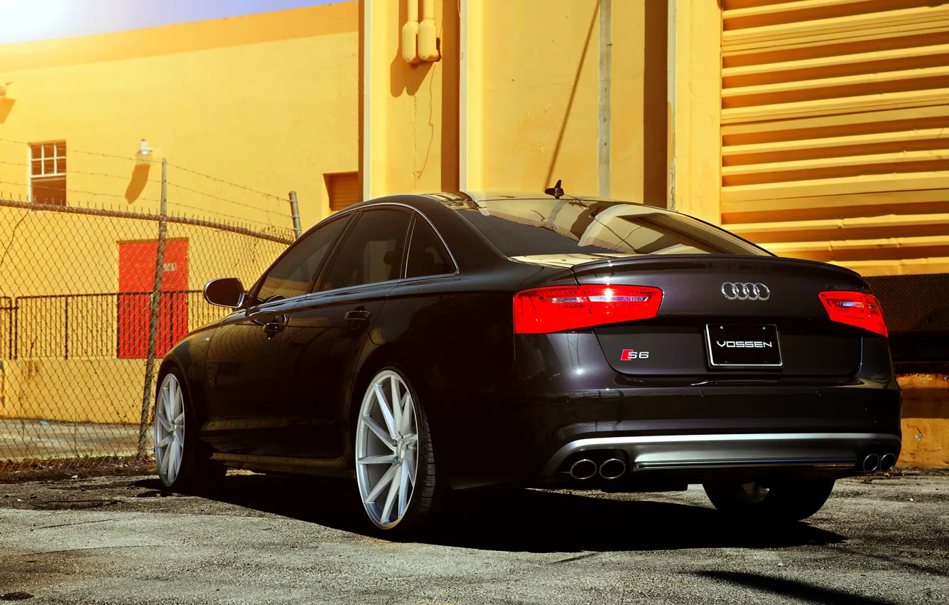 Фото обои Audi, black, rear, vossen wheels