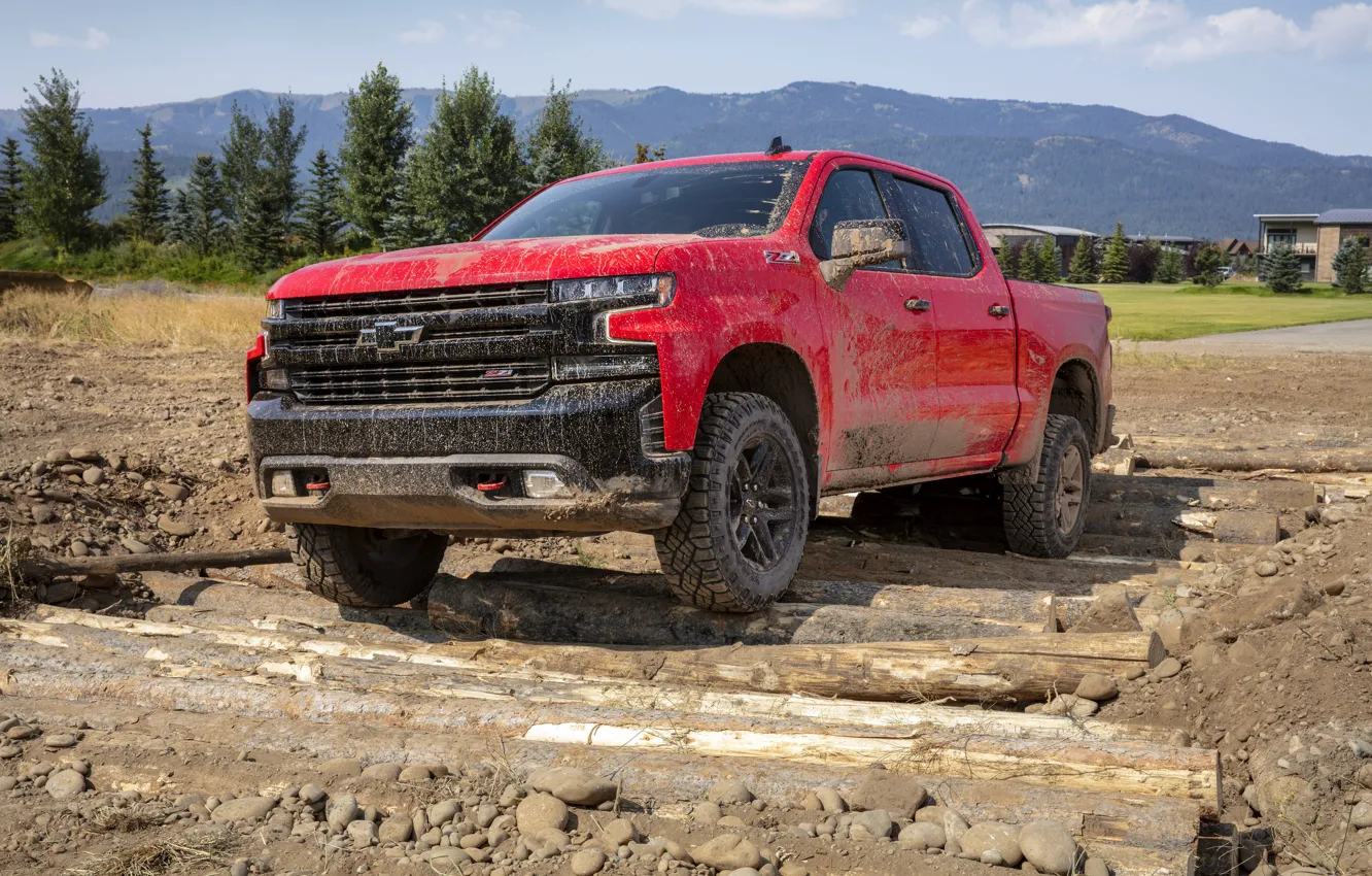 Фото обои красный, Chevrolet, пикап, Silverado, Z71, Trail Boss, 2019, Silverado LT