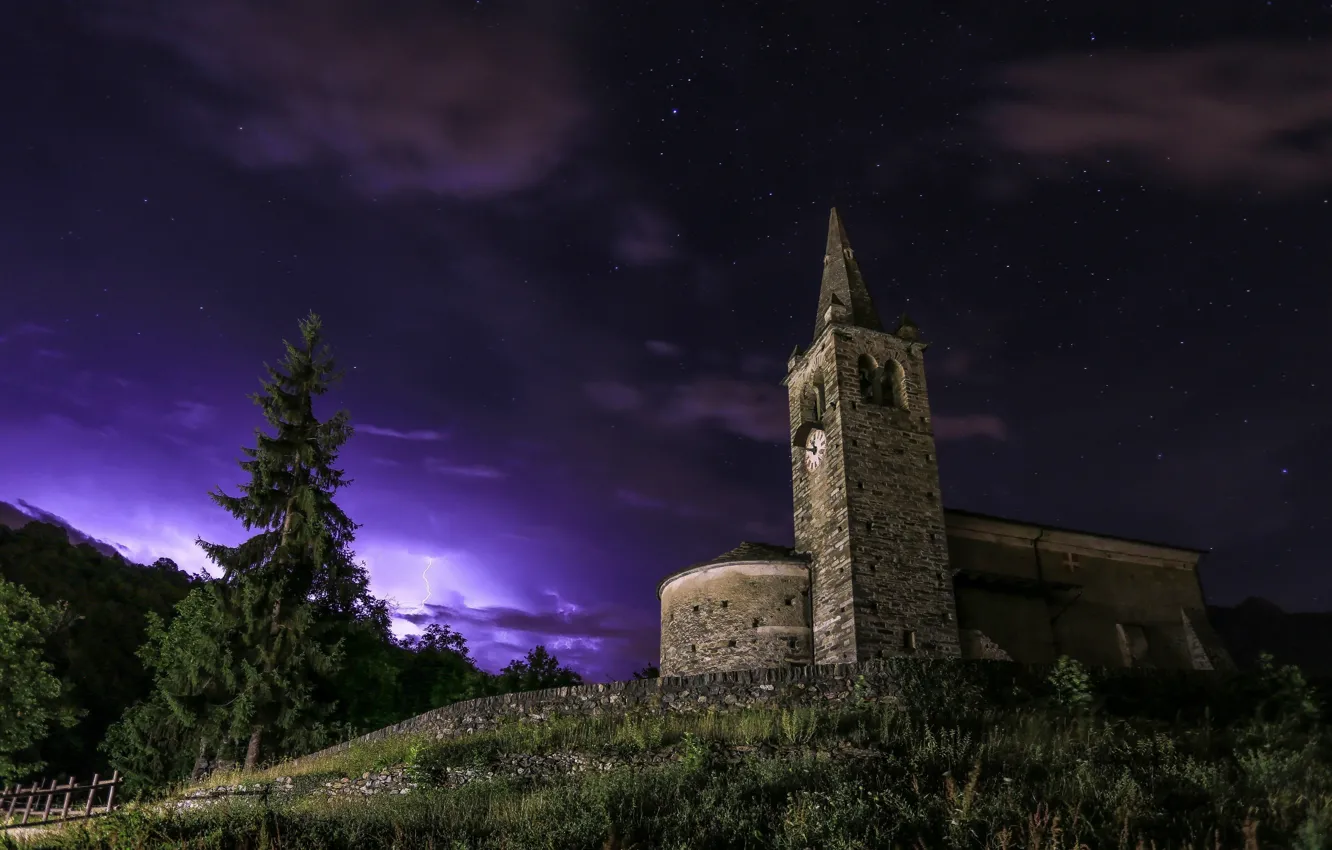 Фото обои ночь, храм, Chiesa di S. Maurizio, Saint Vincent