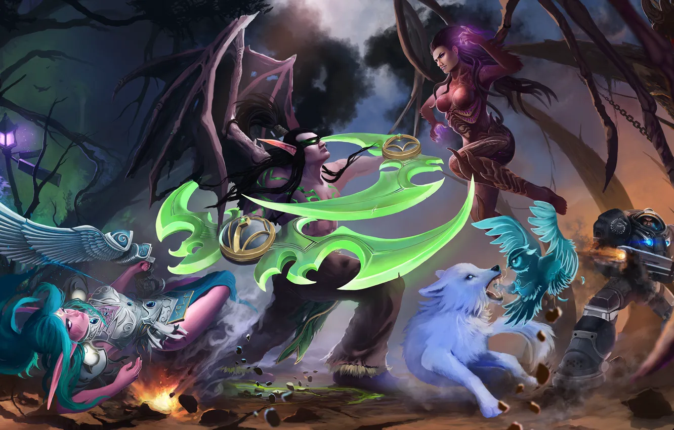 Фото обои starcraft, Warcraft, diablo, Jim Raynor, Sylvanas, Heroes of the Storm, illidan stormrage