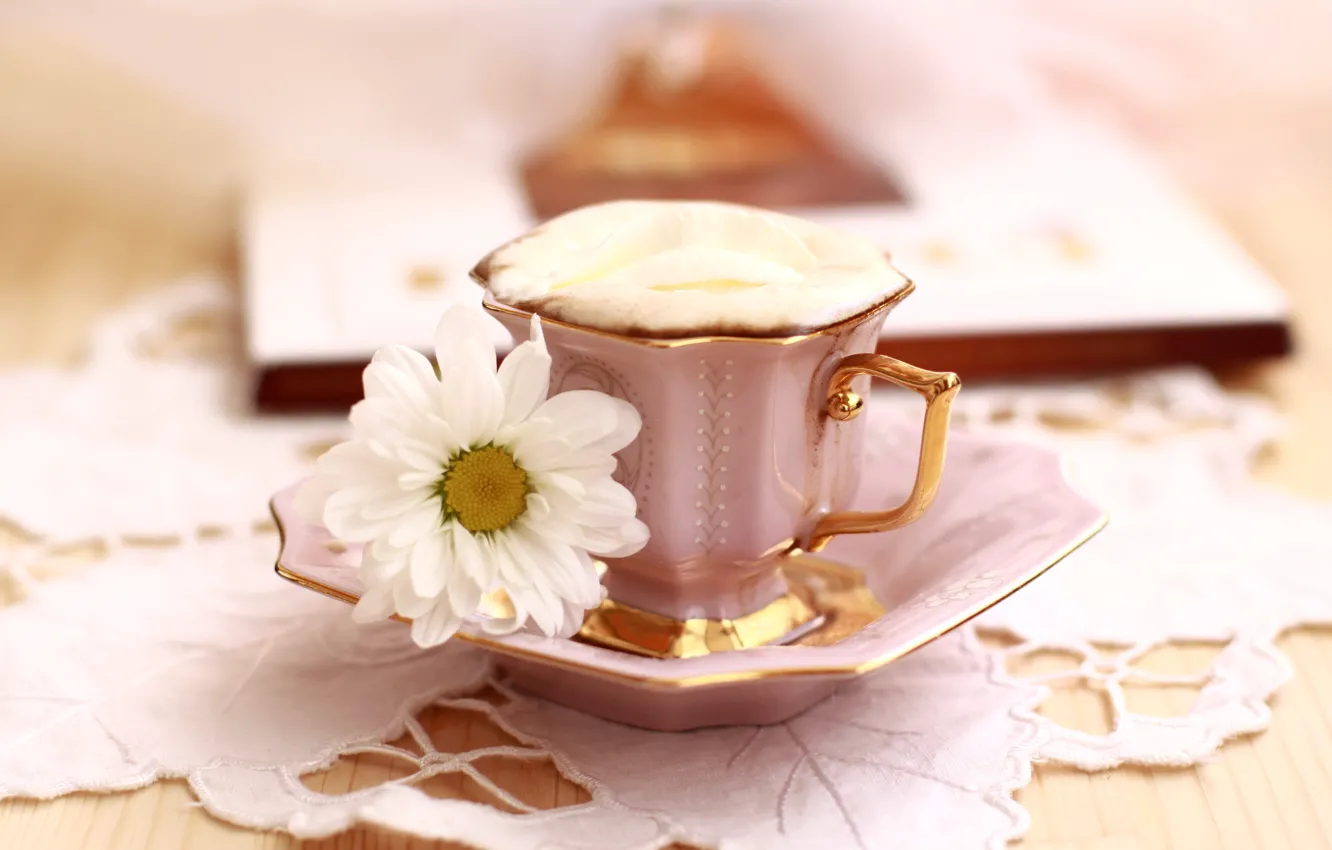 Фото обои цветок, кофе, чашка, пенка