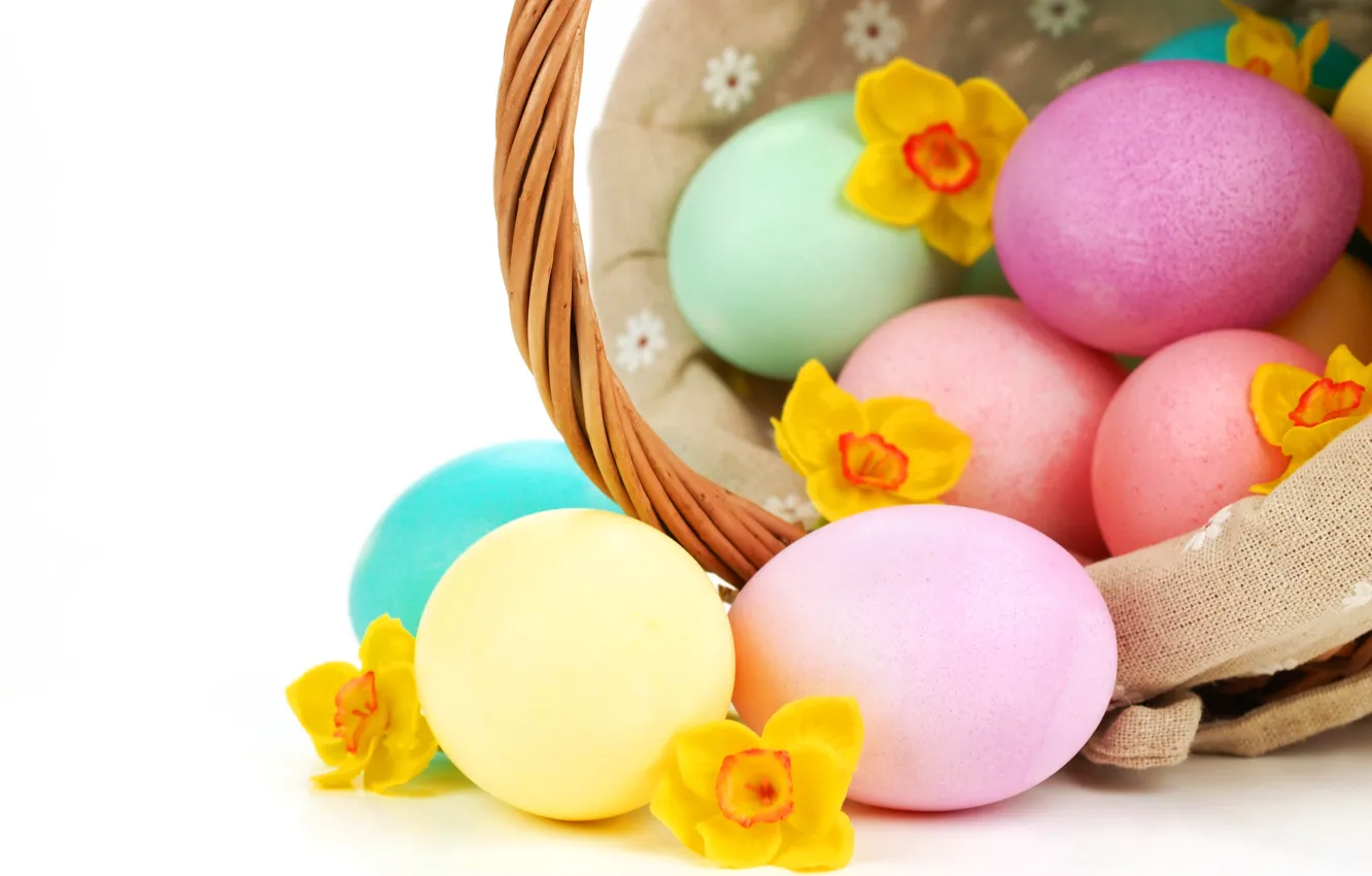 Фото обои яйца, пасха, нарциссы, Easter