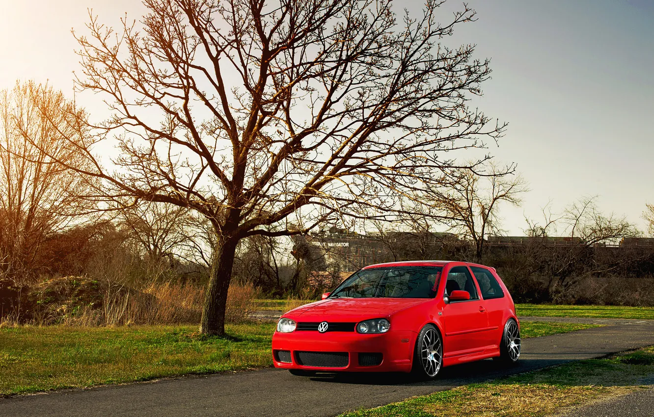 Фото обои красный, volkswagen, red, гольф, golf, фольксваген, MK4