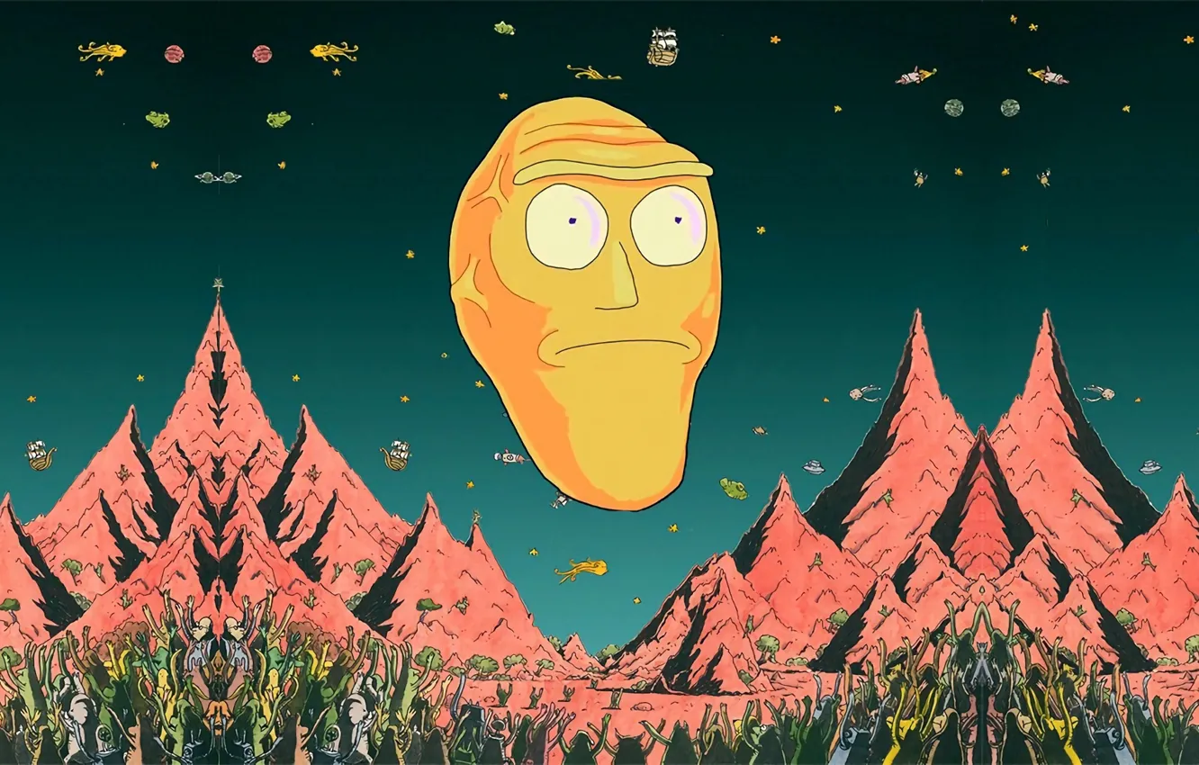 Фото обои Горы, Smith, Мультфильм, Sanchez, Rick, Rick and Morty, Рик и Морти, Morty