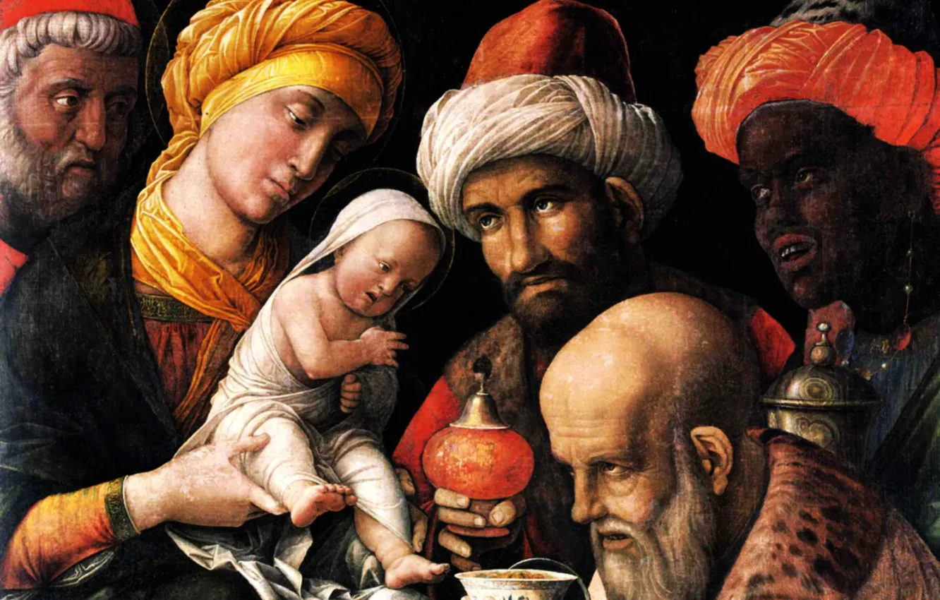 Фото обои 1500, Huile sur Toile, Andrea Mantegna, L'Adoration des Mages