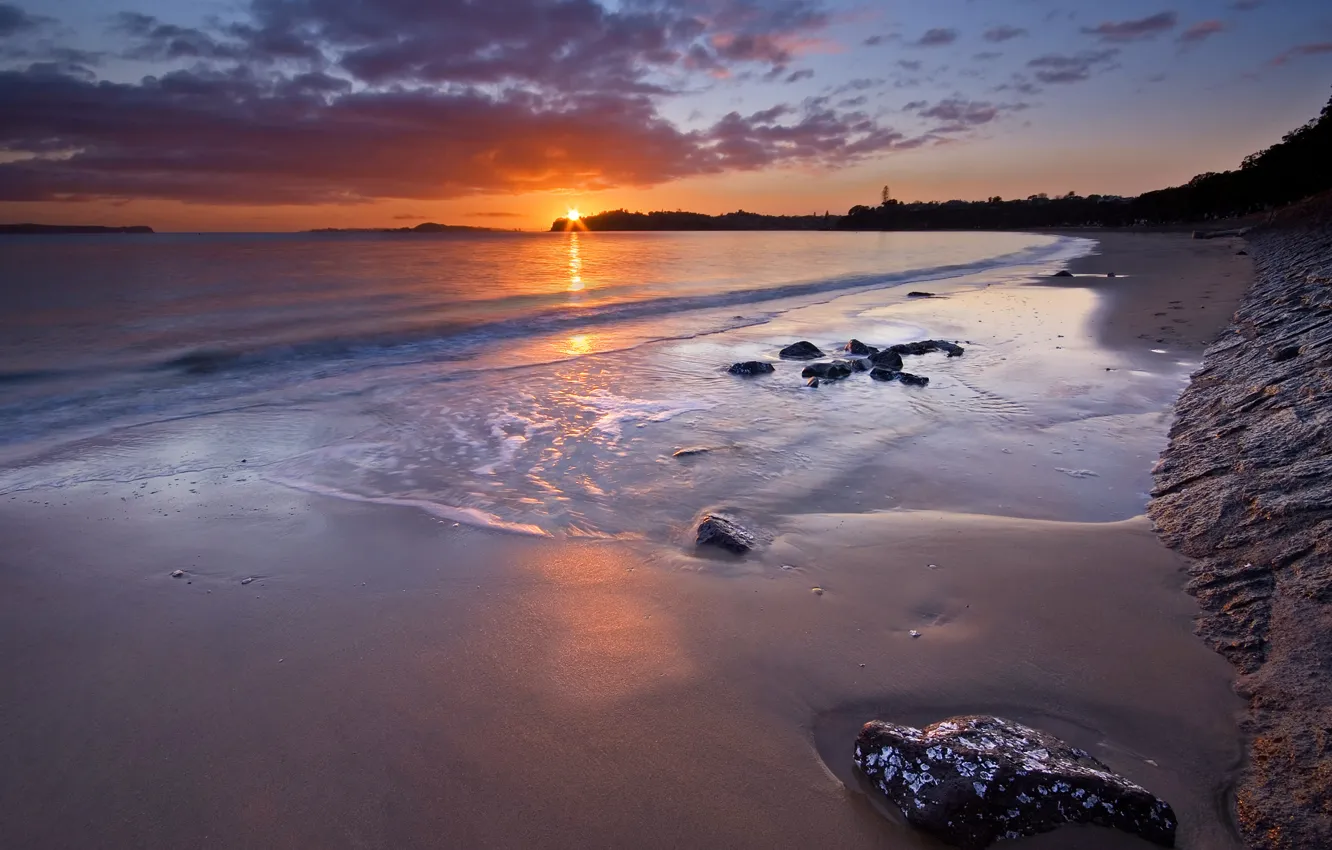 Фото обои пляж, закат, новая зеландия, auckland