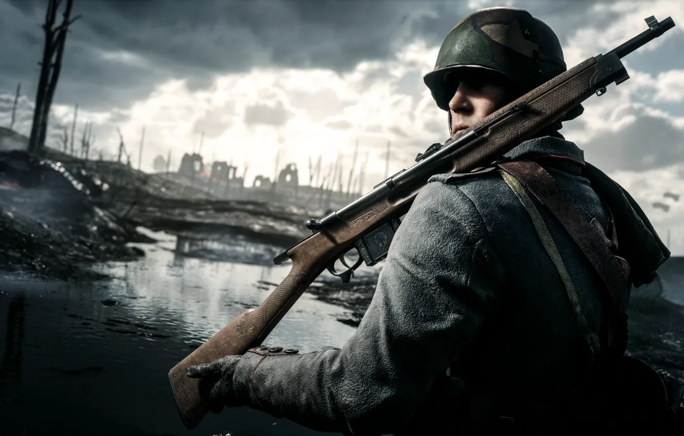 Фото обои война, солдат, винтовка, Electronic Arts, Battlefield 1