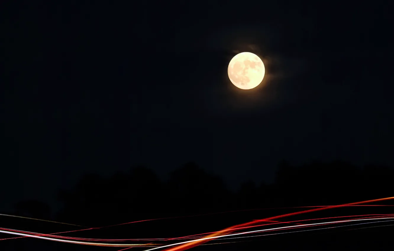 Фото обои ночь, огни, луна