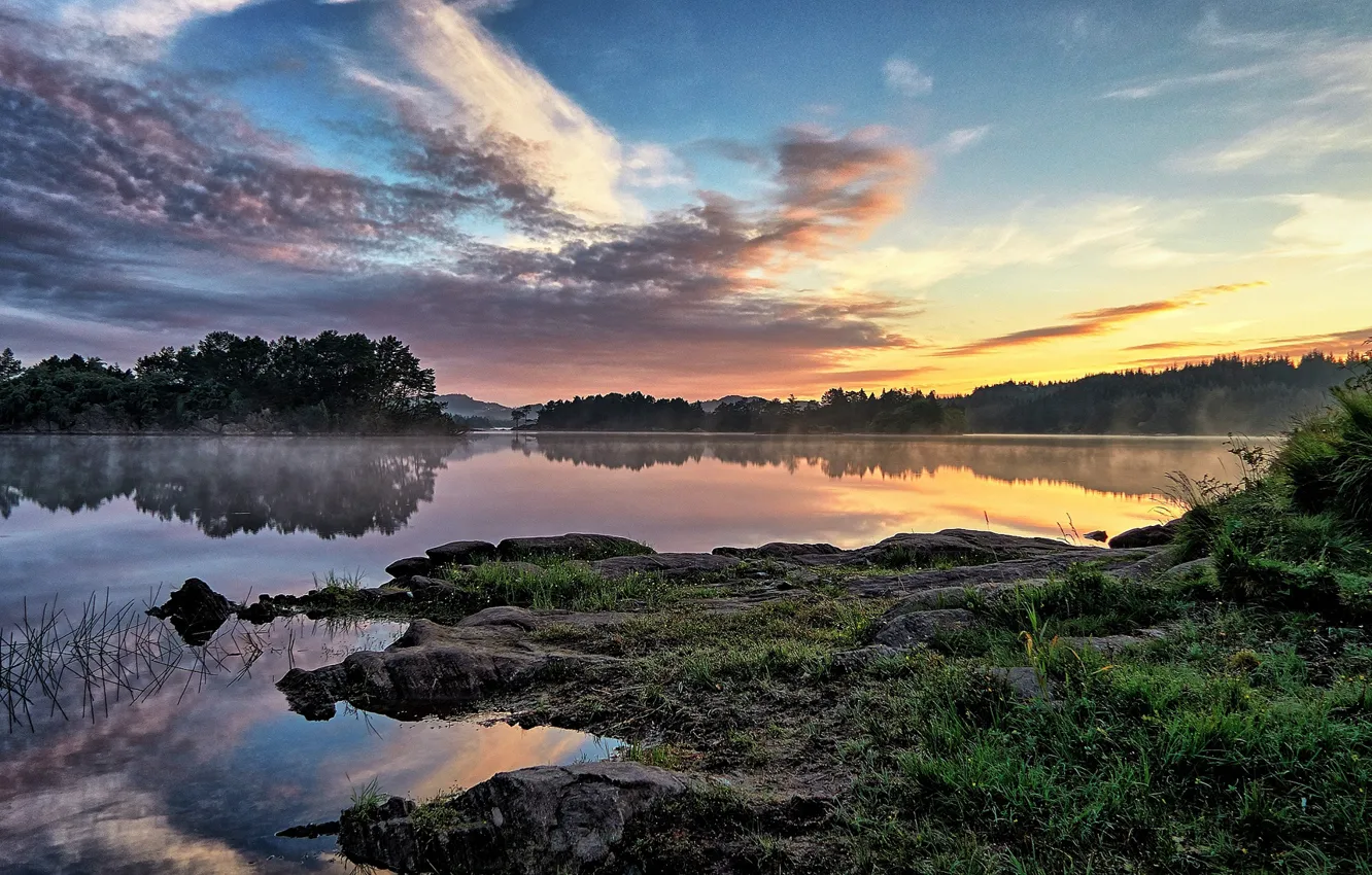 Фото обои озеро, спокойствие, тишина, утро, Норвегия
