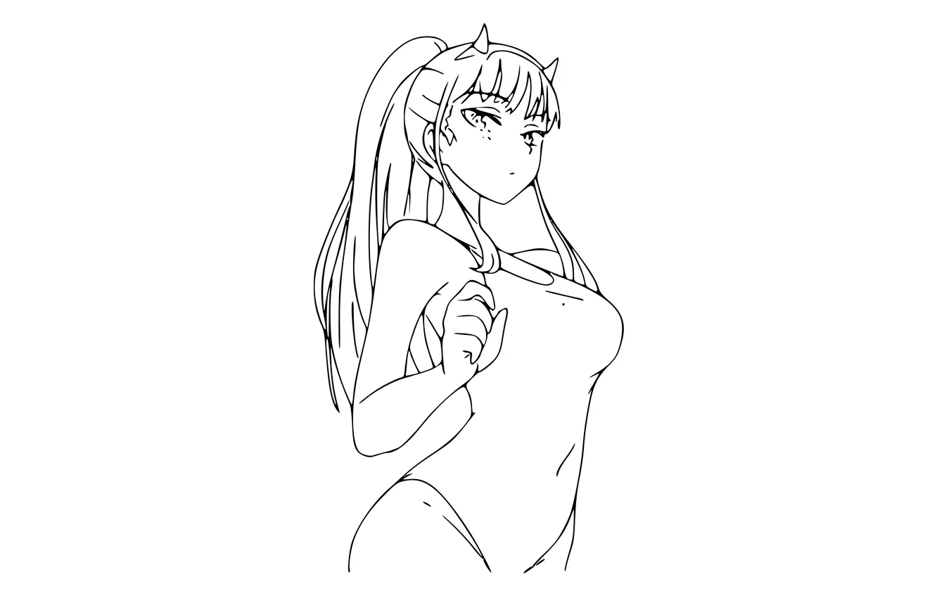 Фото обои girl, sexy, horns, long hair, anime, beautiful, pretty, sketch
