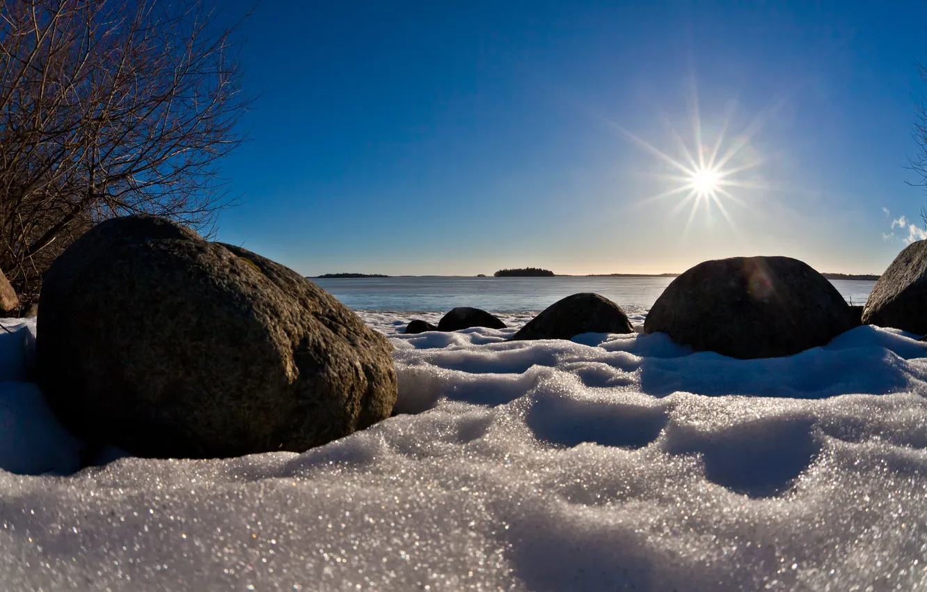 Фото обои зима, солнце, снег, пейзаж, природа