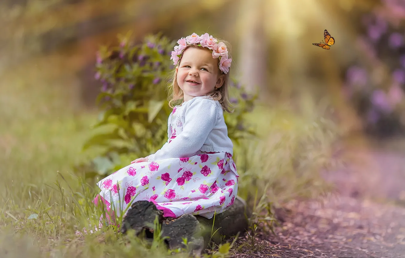 Фото обои настроение, бабочка, девочка