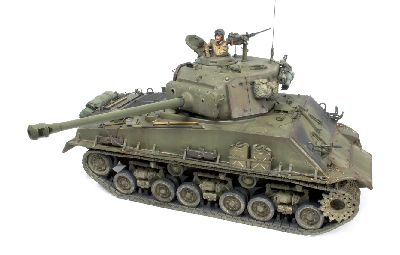 Фото обои Модель, Белый фон, США, Танк, Средний танк, M4 Sherman, Профессиональная модель, Pro Built Model