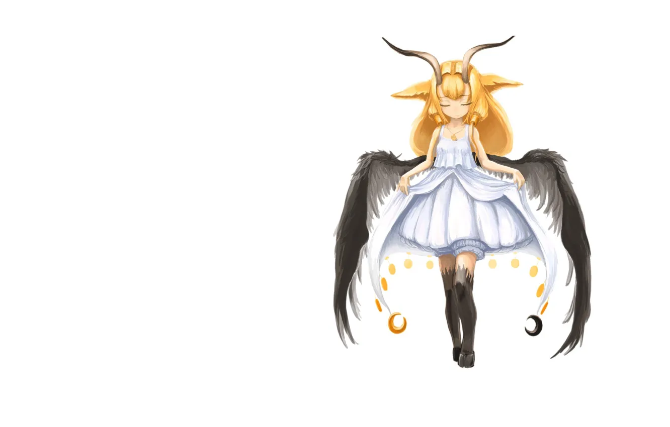 Фото обои крылья, аниме, демон, арт, девочка, рога, копыта