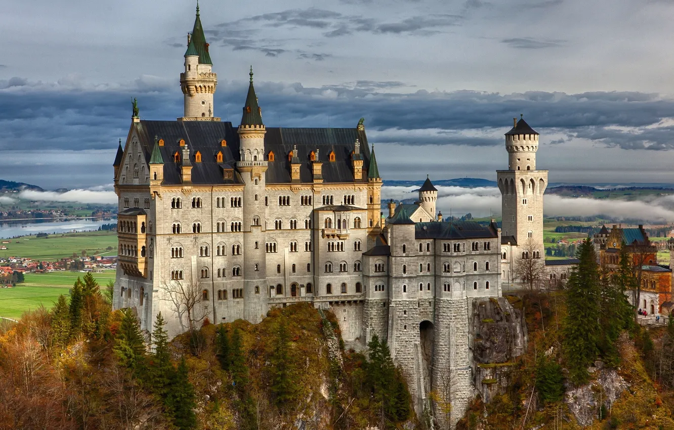 Фото обои скала, Германия, Бавария, Germany, Bavaria, Neuschwanstein Castle, Замок Нойшванштайн