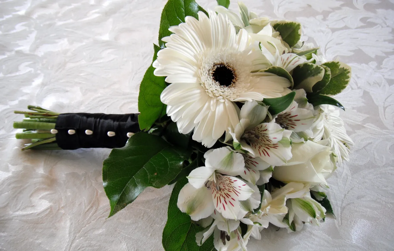 Фото обои цветок, цветы, букет, герберы, красивые, свадебный, альстрёмерия, альстромерия