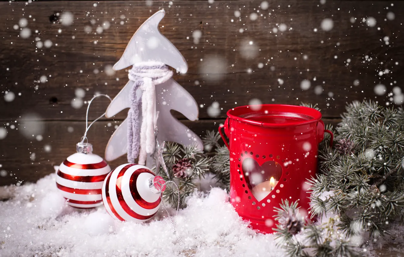 Фото обои снег, украшения, елка, Новый Год, Рождество, happy, Christmas, wood