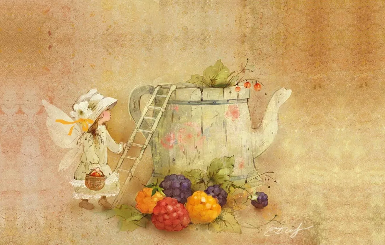 Фото обои осень, настроение, чайник, урожай, девочка, детская, Екатерина Бабок