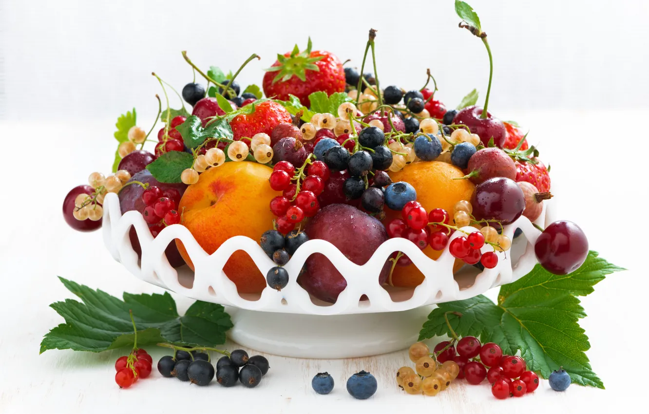 Фото обои лето, вишня, ягоды, клубника, фрукты, смородина, крыжовник, богатство